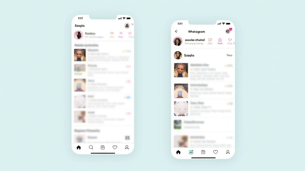Split screen showing Instagram feed on left and WhatsApp status interface on right with various media types